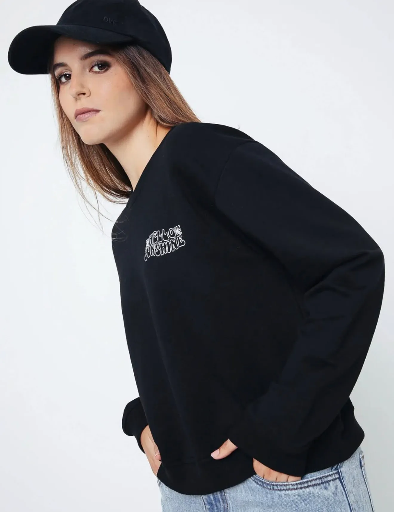 POLERA MUJER FLOWER FLEECE BLACK